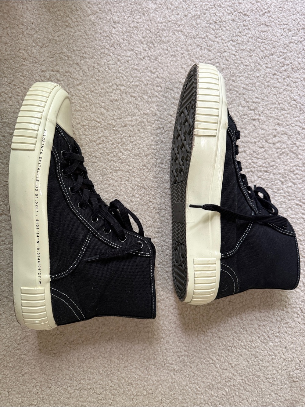 All Saints Black Canvas High-Top Sneakers with Off-White Sole